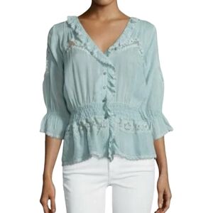 Johnny Was Seafoam Lace Peplum Cardigan Blouse Size Medium